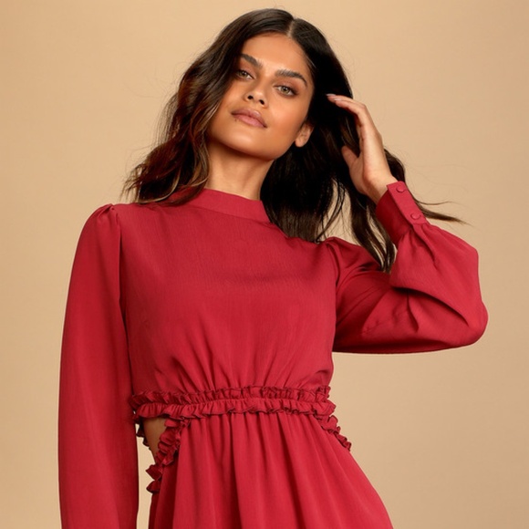 Lulus Autumn Bliss Rusty Rose Long Sleeve Cutout Mini Dress Pink - Size S - Picture 2 of 5